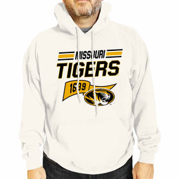 Missouri Tigers NCAA Adult Unisex Varsity Club Pennant Hooded Fleece Sweatshirt - Off White