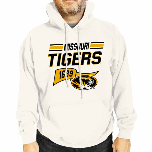 Missouri Tigers NCAA Adult Unisex Varsity Club Pennant Hooded Fleece Sweatshirt - Off White