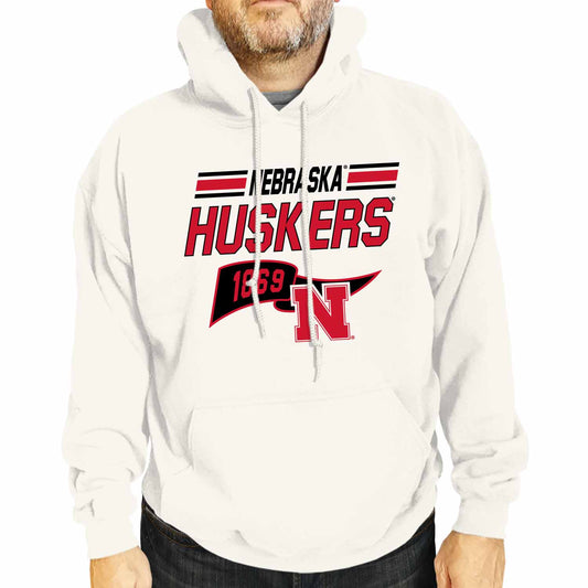 Nebraska Cornhuskers NCAA Adult Unisex Varsity Club Pennant Hooded Fleece Sweatshirt - Off White