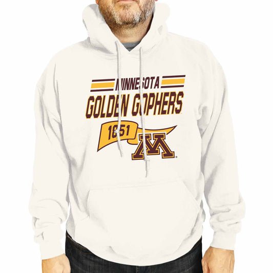 Minnesota Golden Gophers NCAA Adult Unisex Varsity Club Pennant Hooded Fleece Sweatshirt - Off White