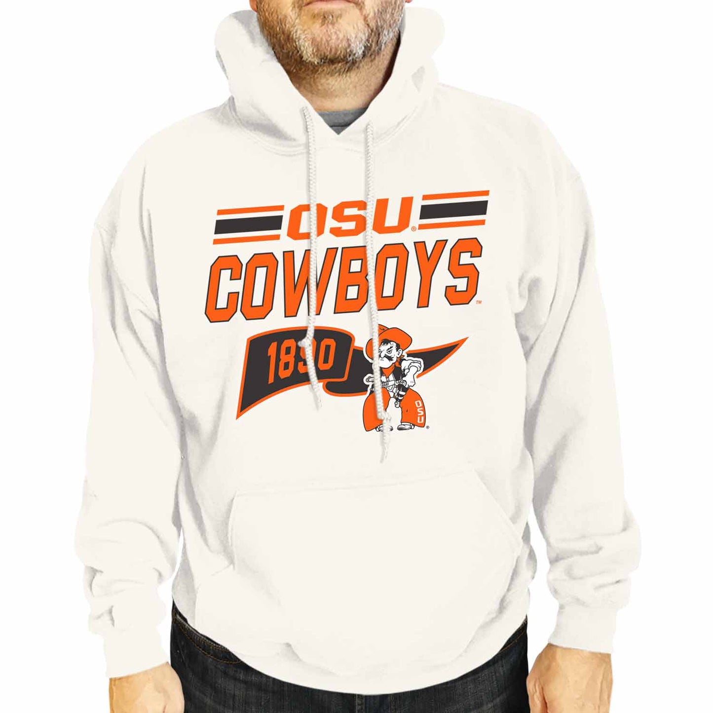Oklahoma State Cowboys NCAA Adult Unisex Varsity Club Pennant Hooded Fleece Sweatshirt - Off White
