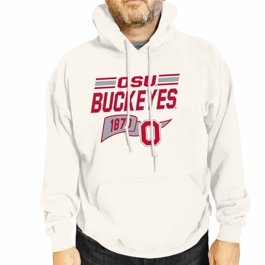 Ohio State Buckeyes NCAA Adult Unisex Varsity Club Pennant Hooded Fleece Sweatshirt - Off White