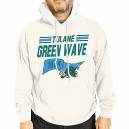 Tulane Green Wave NCAA Adult Unisex Varsity Club Pennant Hooded Fleece Sweatshirt - Off White
