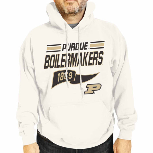 Purdue Boilermakers NCAA Adult Unisex Varsity Club Pennant Hooded Fleece Sweatshirt - Off White