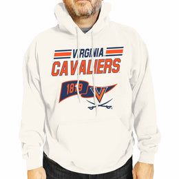 Virginia Cavaliers NCAA Adult Unisex Varsity Club Pennant Hooded Fleece Sweatshirt - Off White
