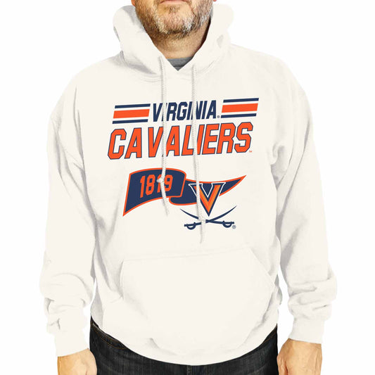 Virginia Cavaliers NCAA Adult Unisex Varsity Club Pennant Hooded Fleece Sweatshirt - Off White