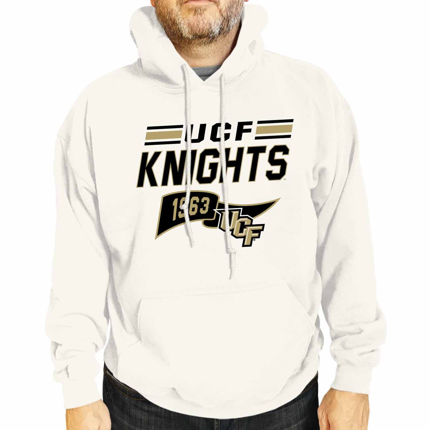 Central Florida Knights NCAA Adult Unisex Varsity Club Pennant Hooded Fleece Sweatshirt - Off White