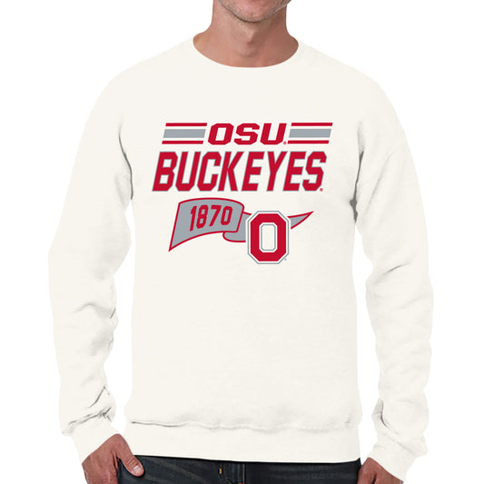 Ohio State Buckeyes NCAA Adult Unisex Varsity Club Pennant Crewneck Fleece Sweatshirt - Off White