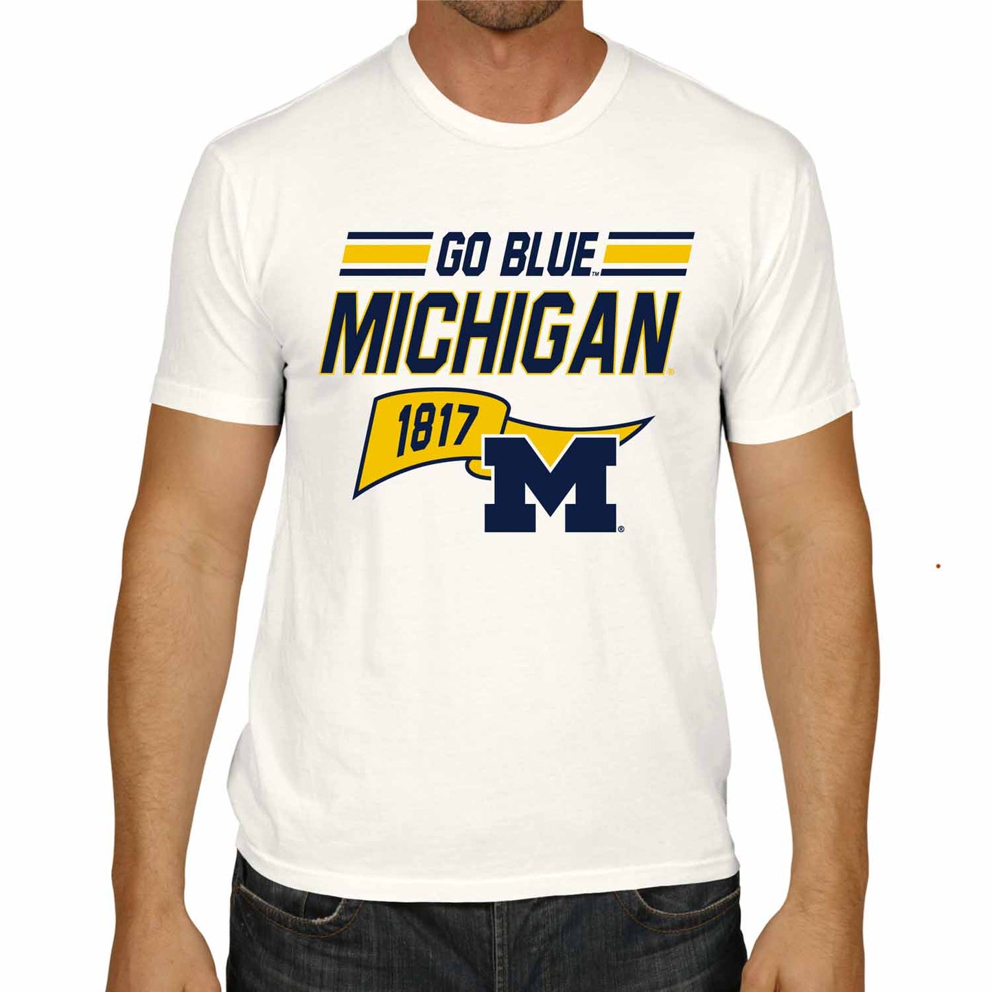 Michigan Wolverines NCAA Adult Unisex Varsity Club Pennant T-Shirt Tag-Less - Off White