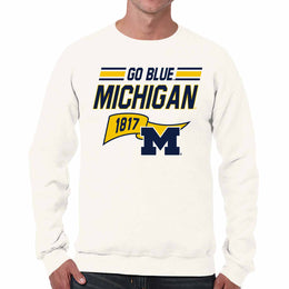 Michigan Wolverines NCAA Adult Unisex Varsity Club Pennant Crewneck Fleece Sweatshirt - Off White