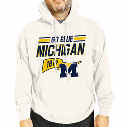 Michigan Wolverines NCAA Adult Unisex Varsity Club Pennant Hooded Fleece Sweatshirt - Off White
