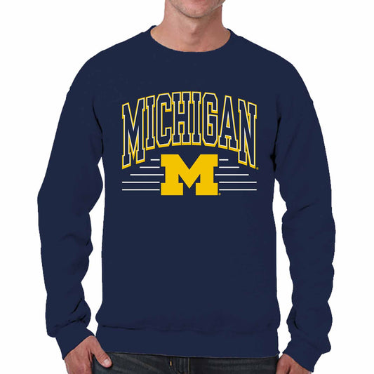 Michigan Wolverines NCAA Adult Unisex Overtime Classics Crewneck Fleece Sweatshirt - Navy