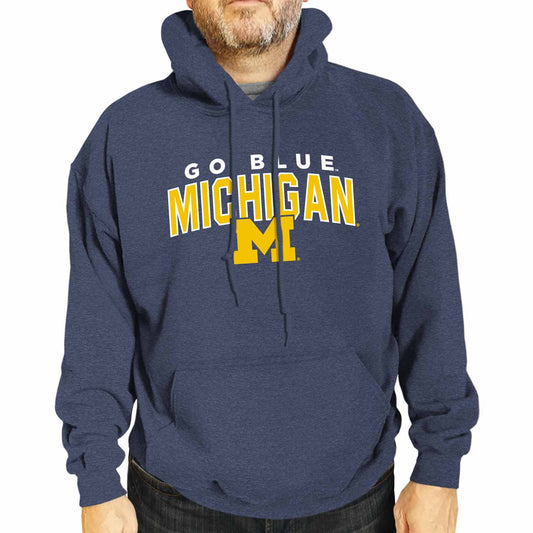 Michigan Wolverines NCAA Adult Unisex Starting Fresh Heathered Hooded Fleece Sweatshirt - Navy Heather