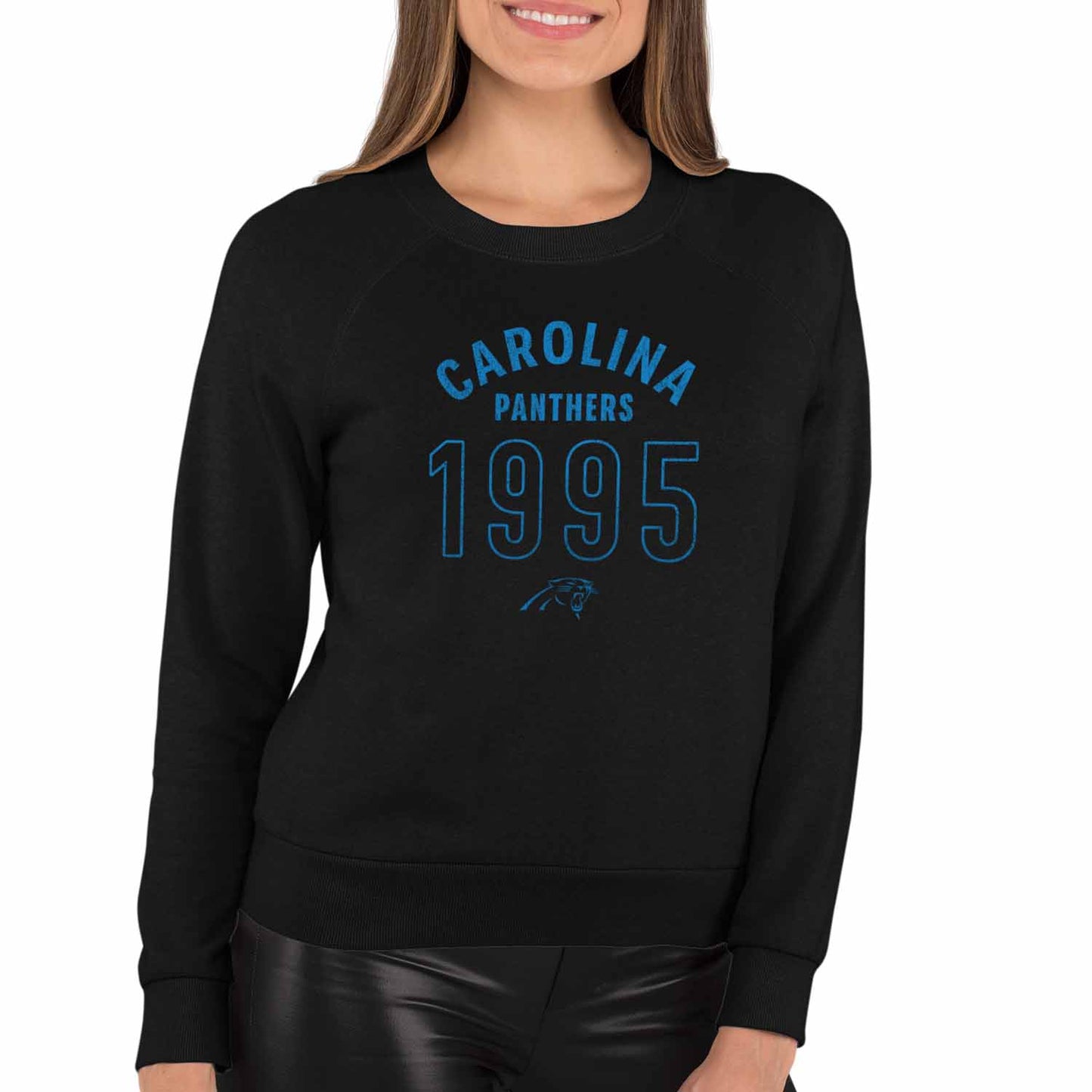 Carolina Panthers NFL Womens Big Date Slouchy Crewneck - Black