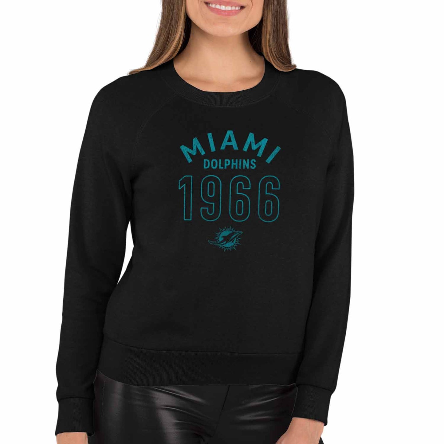 Miami Dolphins NFL Womens Big Date Slouchy Crewneck - Black