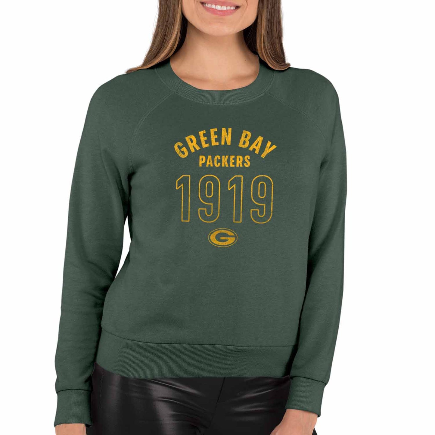 Green Bay Packers NFL Womens Big Date Slouchy Crewneck - Forest Green Heather
