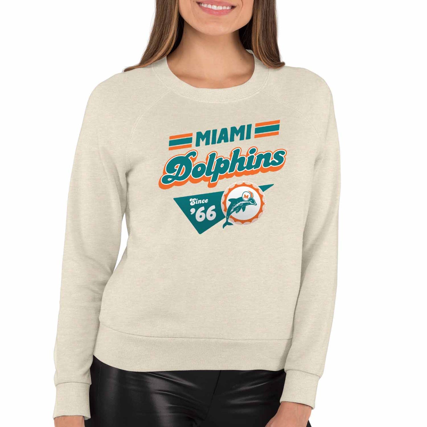Miami Dolphins NFL Womens Vintage Charm Slouchy Crewneck - Birch