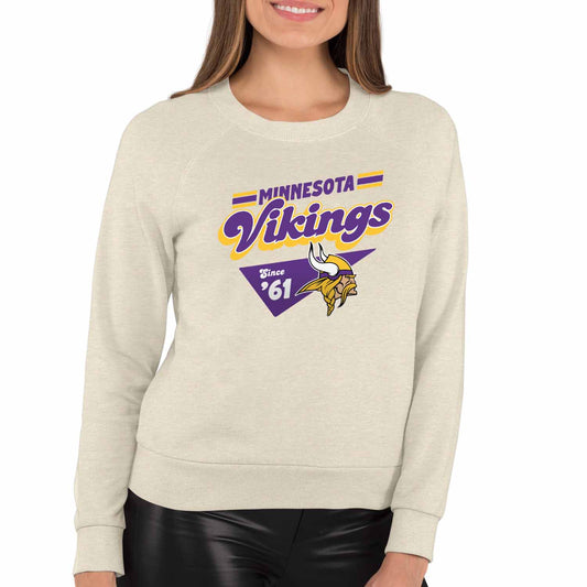Minnesota Vikings NFL Womens Vintage Charm Slouchy Crewneck - Birch