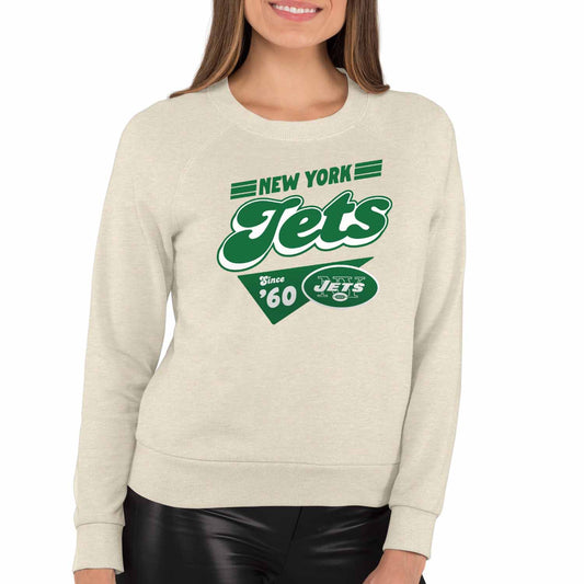 New York Jets NFL Womens Vintage Charm Slouchy Crewneck - Birch