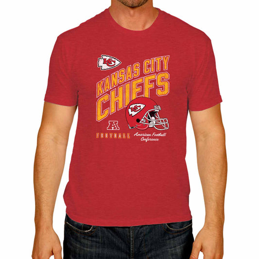 Kansas City Chiefs NFL Adult Distressed Helmet Tag-Less T-Shirt - Red Heather