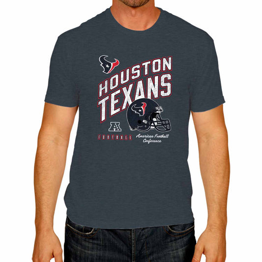 Houston Texans NFL Adult Distressed Helmet Tag-Less T-Shirt - Navy Heather