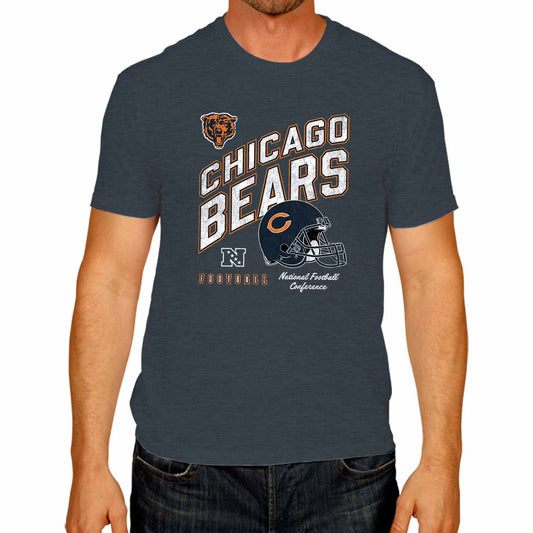 Chicago Bears NFL Adult Distressed Helmet Tag-Less T-Shirt - Navy Heather