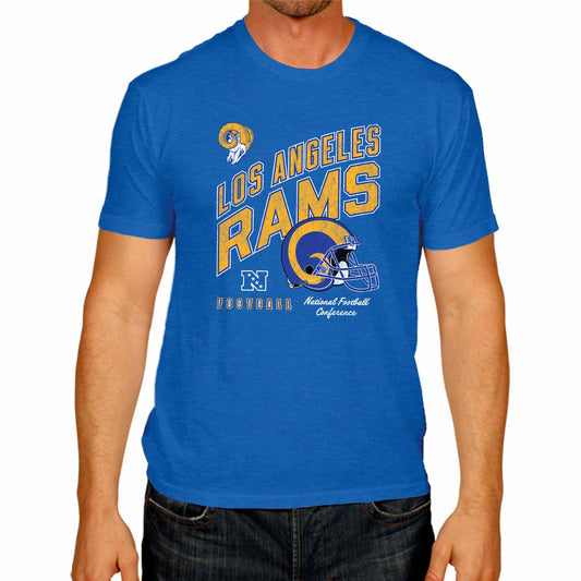 Los Angeles Rams NFL Adult Distressed Helmet Tag-Less T-Shirt - Royal Heather