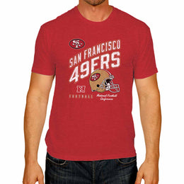San Francisco 49ers NFL Adult Distressed Helmet Tag-Less T-Shirt - Red Heather