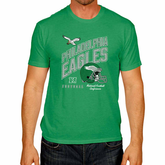 Philadelphia Eagles NFL Adult Distressed Helmet Tag-Less T-Shirt - Kelly Green Heather