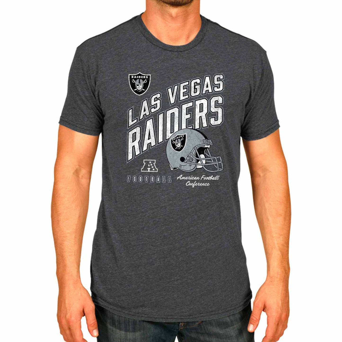 Las Vegas Raiders NFL Adult Distressed Helmet Tag-Less T-Shirt - Heather Charcoal