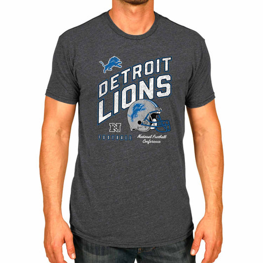 Detroit Lions NFL Adult Distressed Helmet Tag-Less T-Shirt - Heather Charcoal