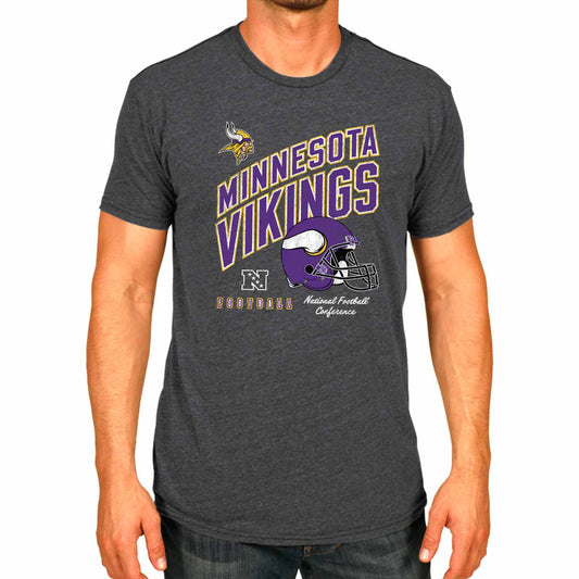 Minnesota Vikings NFL Adult Distressed Helmet Tag-Less T-Shirt - Heather Charcoal
