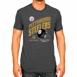Pittsburgh Steelers NFL Adult Distressed Helmet Tag-Less T-Shirt - Heather Charcoal