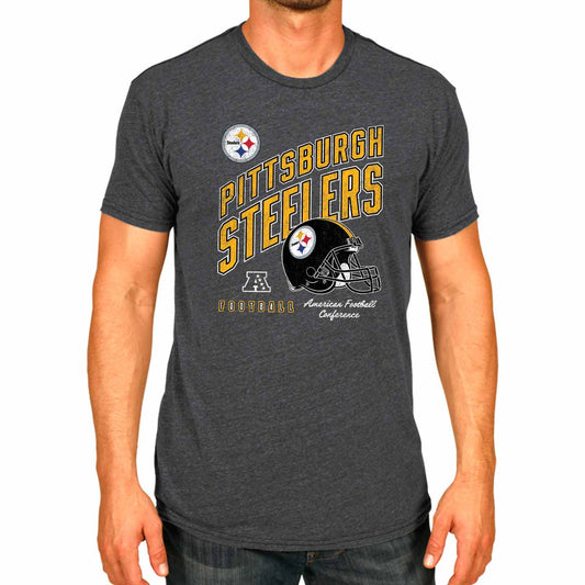Pittsburgh Steelers NFL Adult Distressed Helmet Tag-Less T-Shirt - Heather Charcoal