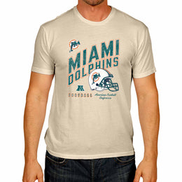 Miami Dolphins NFL Adult Distressed Helmet Tag-Less T-Shirt - Cream
