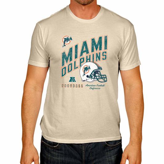 Miami Dolphins NFL Adult Distressed Helmet Tag-Less T-Shirt - Cream