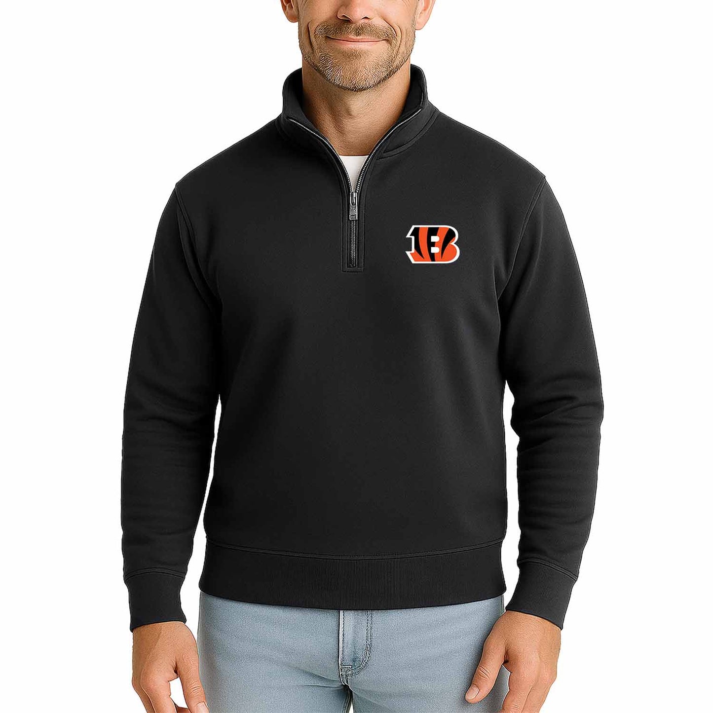 Cincinnati Bengals NFL Adult Unisex Team Logo Quarter Zip Pullover Sweatshirt - Black