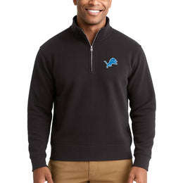 Detroit Lions NFL Adult Unisex Team Logo Quarter Zip Pullover Sweatshirt - Black