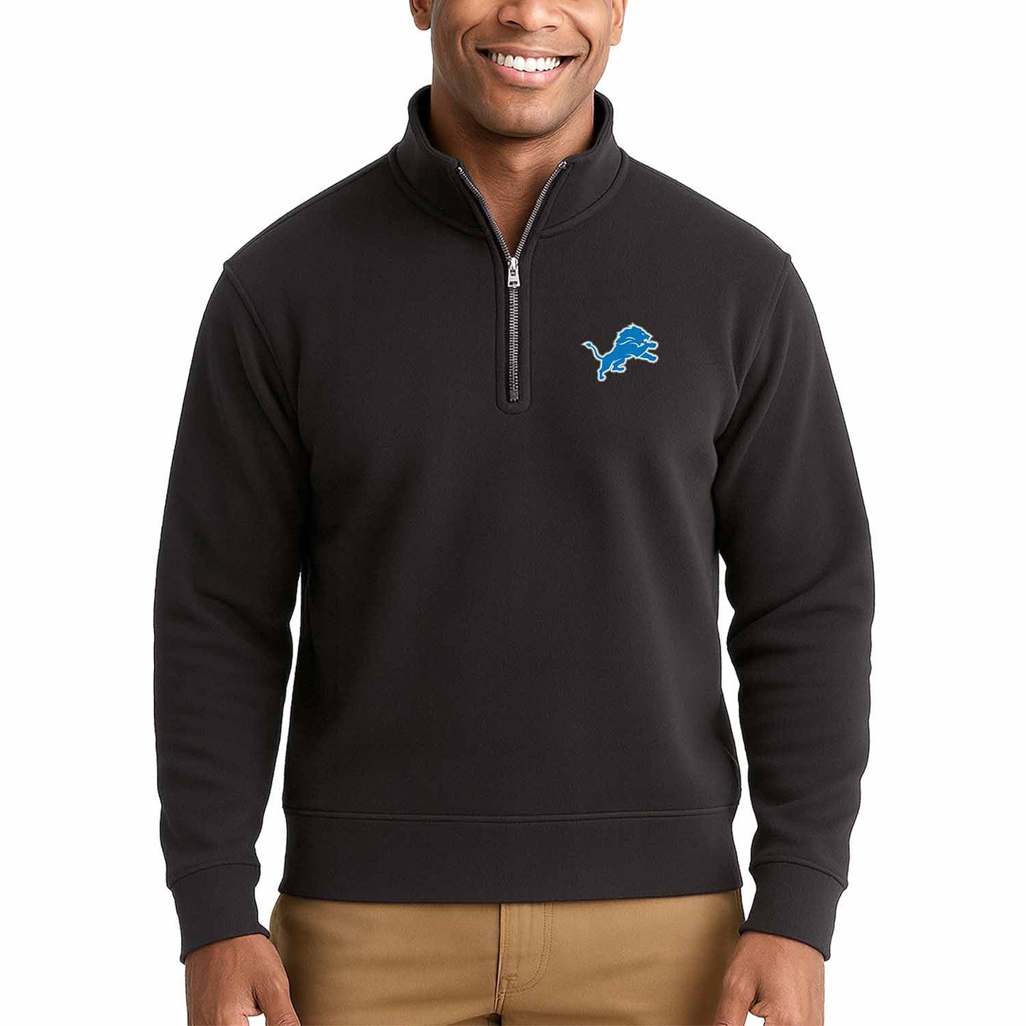 Detroit Lions NFL Adult Unisex Team Logo Quarter Zip Pullover Sweatshirt - Black