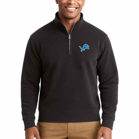 Detroit Lions NFL Adult Unisex Team Logo Quarter Zip Pullover Sweatshirt - Black