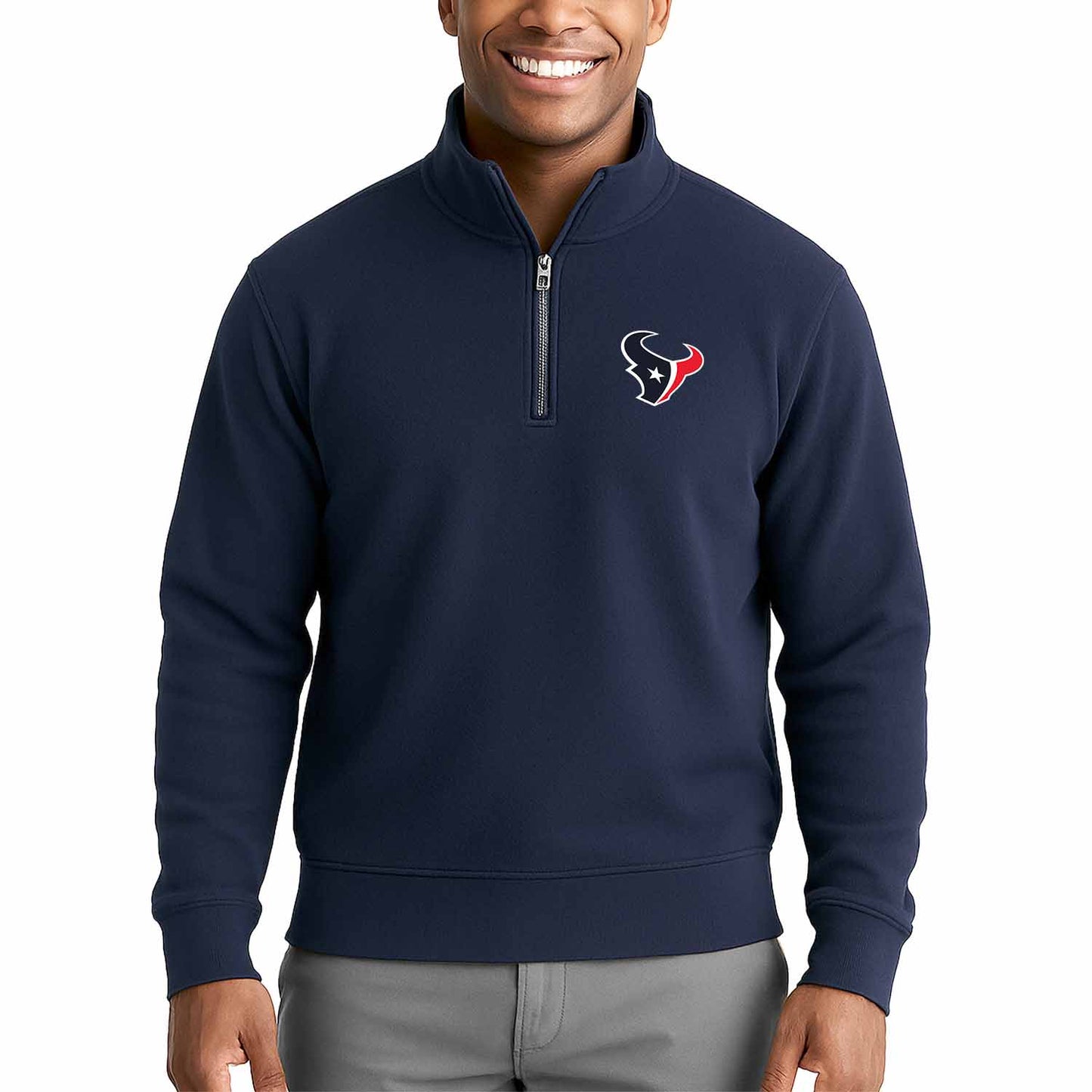 Houston Texans NFL Adult Unisex Team Logo Quarter Zip Pullover Sweatshirt - Navy