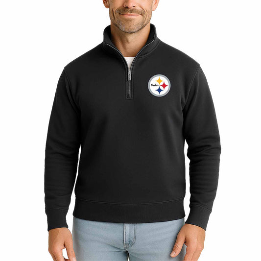 Pittsburgh Steelers NFL Adult Unisex Team Logo Quarter Zip Pullover Sweatshirt - Black