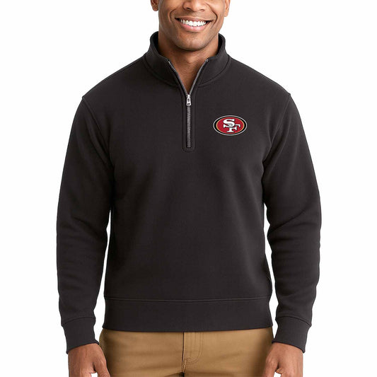 San Francisco 49ers NFL Adult Unisex Team Logo Quarter Zip Pullover Sweatshirt - Black