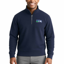 Seattle Seahawks NFL Adult Unisex Team Logo Quarter Zip Pullover Sweatshirt - Navy