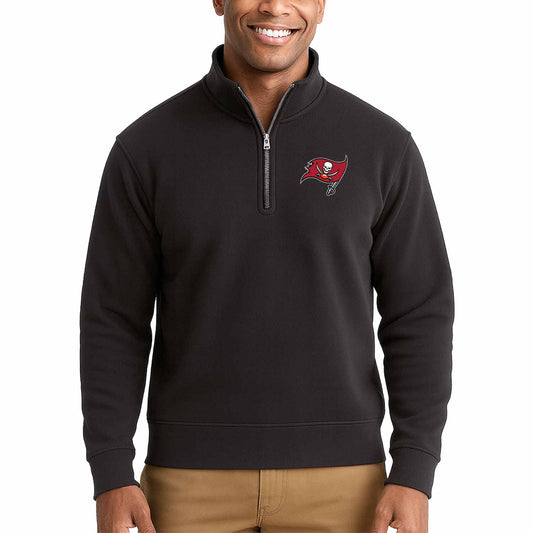 Tampa Bay Buccaneers NFL Adult Unisex Team Logo Quarter Zip Pullover Sweatshirt - Black