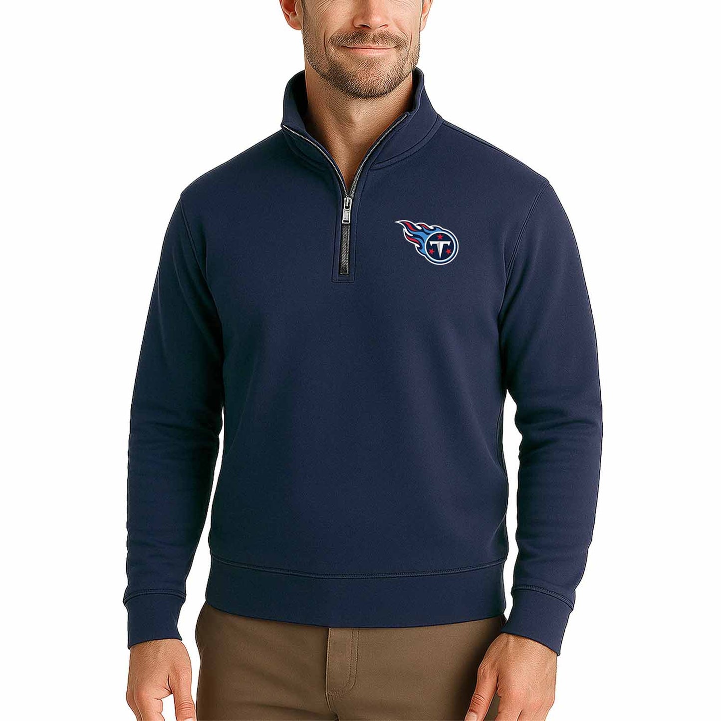 Tennessee Titans NFL Adult Unisex Team Logo Quarter Zip Pullover Sweatshirt - Navy