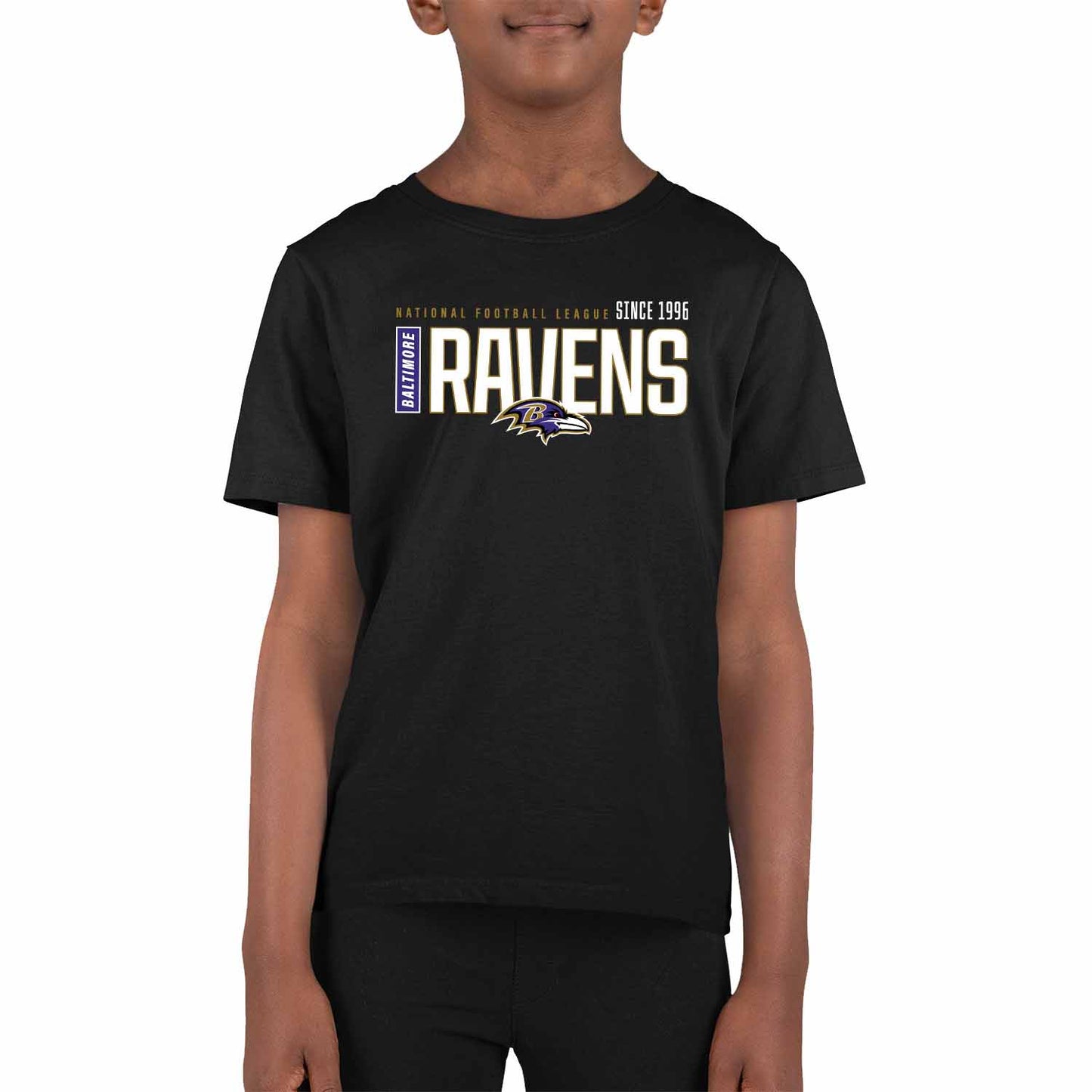 Baltimore Ravens NFL Youth Modern Endzone Football T-Shirt Unisex Tag Free Comfortable - Black