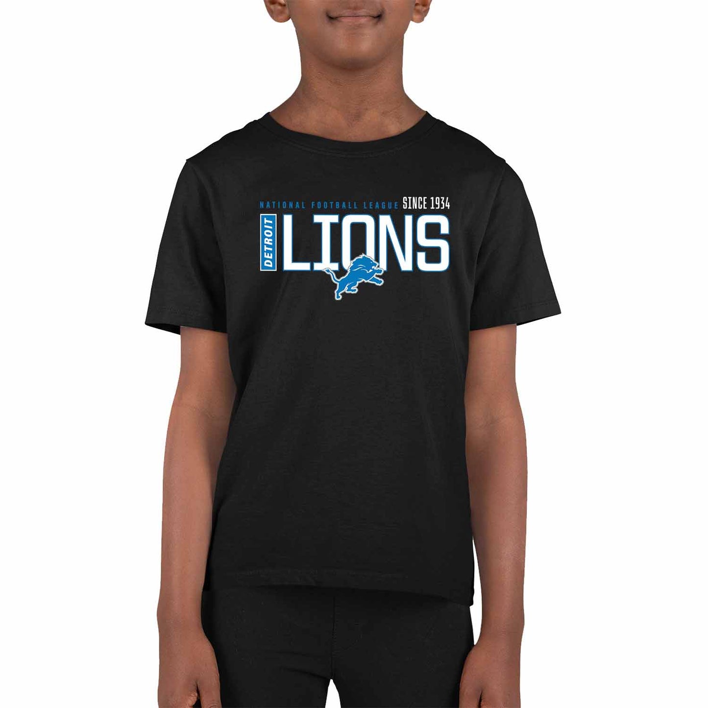 Detroit Lions NFL Youth Modern Endzone Football T-Shirt Unisex Tag Free Comfortable - Black