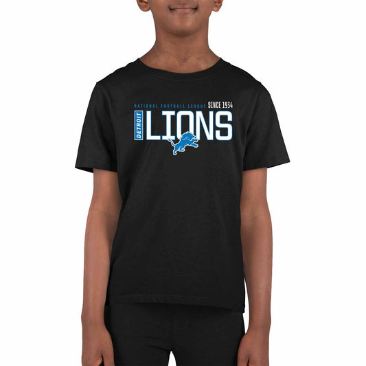 Detroit Lions NFL Youth Modern Endzone Football T-Shirt Unisex Tag Free Comfortable - Black