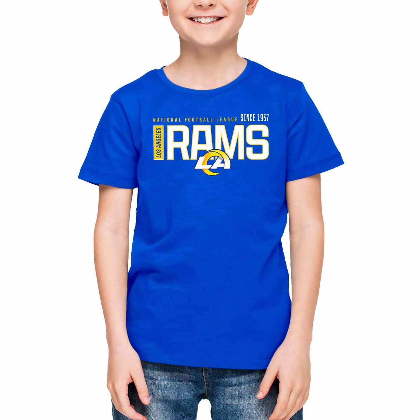 Los Angeles Rams NFL Youth Modern Endzone Football T-Shirt Unisex Tag Free Comfortable - Royal